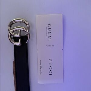 Gucci Children’s Black Leather Belt – Silver GG Logo (Size L)